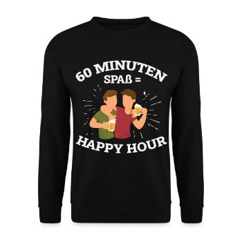 Happy Hour heißt 60 Minuten Spaß - Unisex Pullover - Schwarz - Vorne - Alina (178cm) & Michal (187cm)