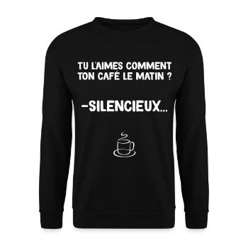 Papa et Son Café Du Matin - Sweat-shirt Unisexe - noir - Devant - Alina (178cm) & Michal (187cm)