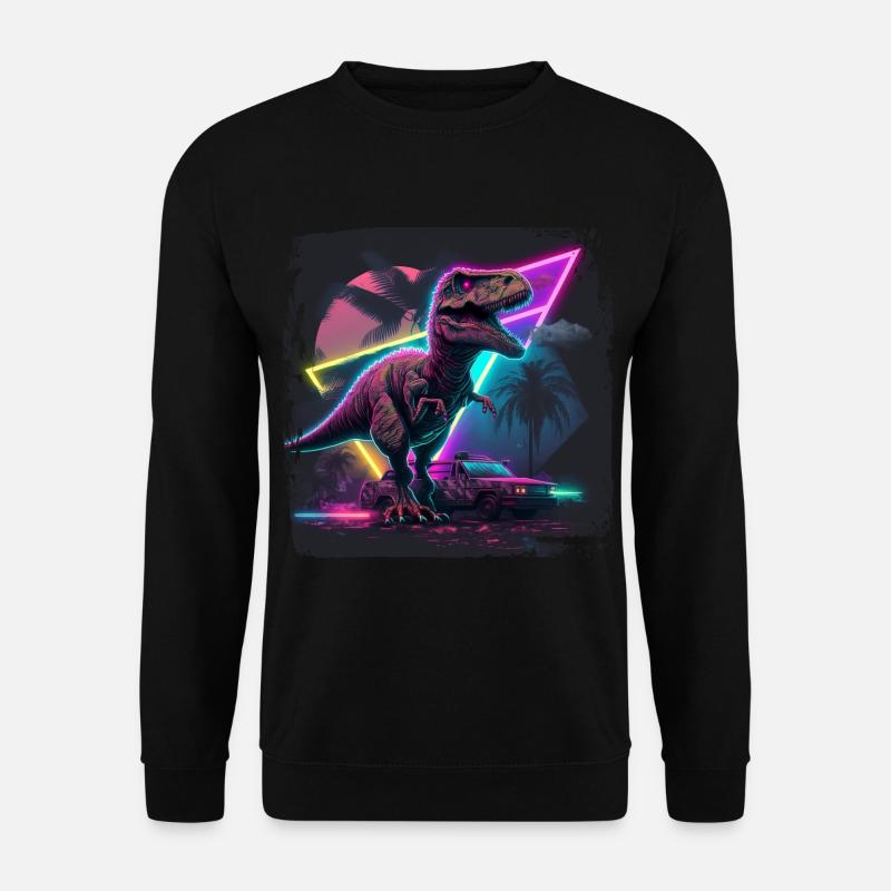 80s synthwave design with dinosaur - Unisex Sweatshirt - black