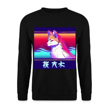 Kitsun Vaporwave Japanese Kami Vaporwave Kitsune - Unisex Sweatshirt - black - Front - Alina (178cm) & Michal (187cm)