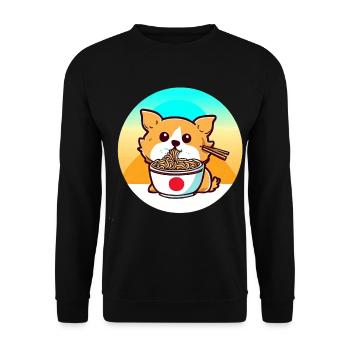 Hund isst Ramen-Nudeln - Unisex Pullover - Schwarz - Vorne - Alina (178cm) & Michal (187cm)