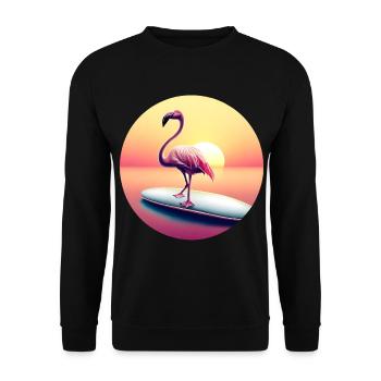 Surfing flamingo in sunset - Unisex Sweatshirt - black - Front - Alina (178cm) & Michal (187cm)