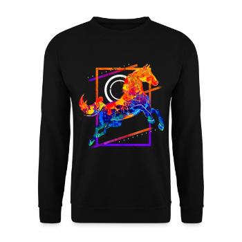 Horse Riding Rider Jumping Gallop Colorful Vintage - Unisex Sweatshirt - black - Front - Alina (178cm) & Michal (187cm)