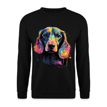 Dackel Hund Teckel Watercolor Art Hundekopf - Unisex Pullover - Schwarz - Vorne - Alina (178cm) & Michal (187cm)