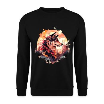 Wolf Wolfskopf Natur Wildnis Wald Bäume Kunst - Unisex Pullover - Schwarz - Vorne - Alina (178cm) & Michal (187cm)