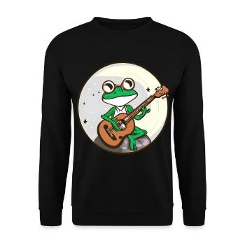 Mondschein Frosch mit Gitarre - Unisex Pullover - Schwarz - Vorne - Alina (178cm) & Michal (187cm)