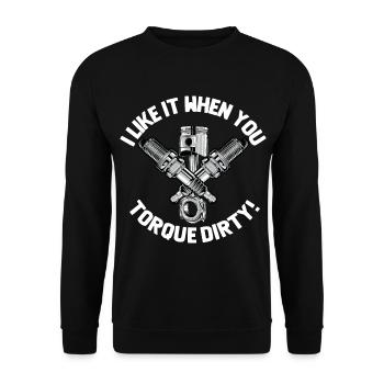 Ich mag es, wenn du schmutzig drehst - Unisex Pullover - Schwarz - Vorne - Alina (178cm) & Michal (187cm)