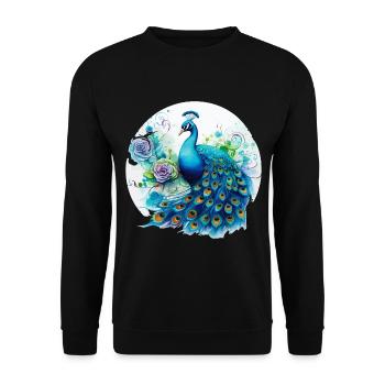 Pfau Blumen Pfauenfeder Exotisch Farbenfroh Bunt - Unisex Pullover - Schwarz - Vorne - Alina (178cm) & Michal (187cm)