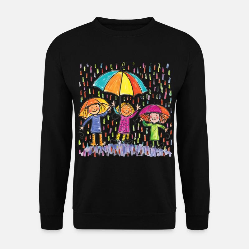 Kinderbild Malen Kinder spielen im Regen - Unisex Pullover - Schwarz