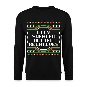 Ugly Christmas Pulli Ugly Sweater Uglier Relatives - Unisex Pullover - Schwarz - Vorne - Alina (178cm) & Michal (187cm)
