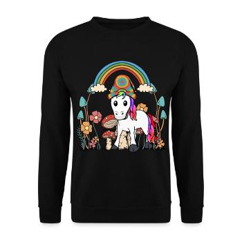 autumn, flowers, mushrooms, unicorn, nature, colorful, october - Unisex Sweatshirt - black - Front - Alina (178cm) & Michal (187cm)