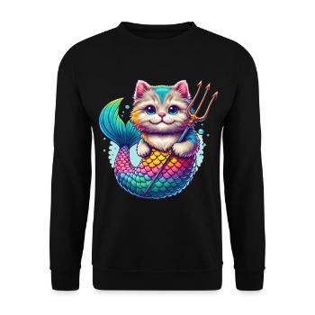 THE COLORFUL ADVENTURE OF A MERMAID KITTEN, CAT - Unisex Sweatshirt - black - Front - Alina (178cm) & Michal (187cm)
