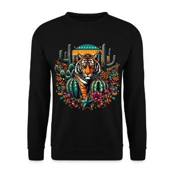 TIGER IN A COLORFUL DESERT WITH CACTUS AND STARS - Unisex Sweatshirt - black - Front - Alina (178cm) & Michal (187cm)