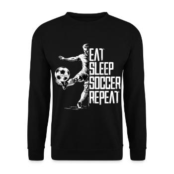 Eat Sleep Soccer Repeat für Fussballspieler - Unisex Pullover - Schwarz - Vorne - Alina (178cm) & Michal (187cm)