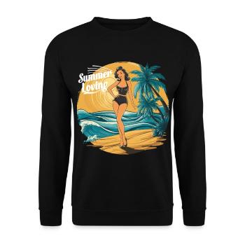 Retro Summer Loving Beach Vibes für einen - Unisex Pullover - Schwarz - Vorne - Alina (178cm) & Michal (187cm)