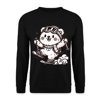 Cute Skier Bear - Unisex Pullover - Schwarz - Vorne - Alina (178cm) & Michal (187cm)