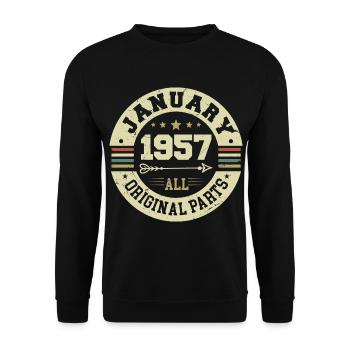 January 1957 - Geburtstag im Januar 1957 - Unisex Pullover - Schwarz - Vorne - Alina (178cm) & Michal (187cm)