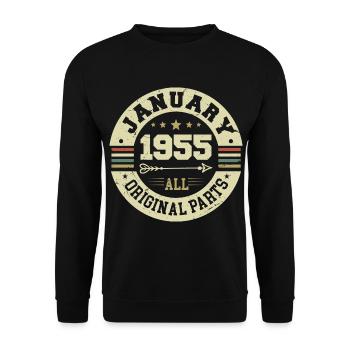January 1955 - Geburtstag im Januar 1955 - Unisex Pullover - Schwarz - Vorne - Alina (178cm) & Michal (187cm)