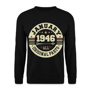 January 1946 - Geburtstag im Januar 1946 - Unisex Pullover - Schwarz - Vorne - Alina (178cm) & Michal (187cm)
