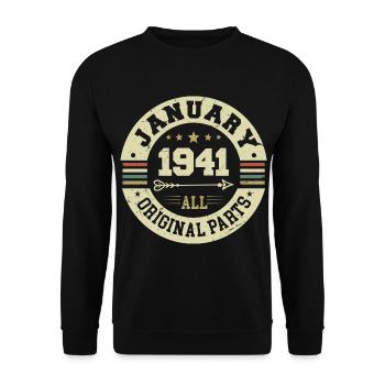 January 1941 - Geburtstag im Januar 1941 - Unisex Pullover - Schwarz - Vorne - Alina (178cm) & Michal (187cm)