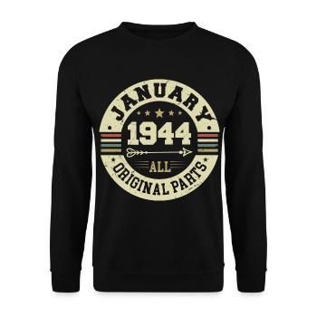 January 1944 - Geburtstag im Januar 1944 - Unisex Pullover - Schwarz - Vorne - Alina (178cm) & Michal (187cm)
