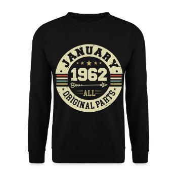 January 1962 - Geburtstag im Januar 1962 - Unisex Pullover - Schwarz - Vorne - Alina (178cm) & Michal (187cm)