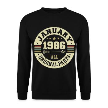 January 1986 - Geburtstag im Januar 1986 - Unisex Pullover - Schwarz - Vorne - Alina (178cm) & Michal (187cm)