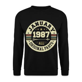 January 1987 - Geburtstag im Januar 1987 - Unisex Pullover - Schwarz - Vorne - Alina (178cm) & Michal (187cm)