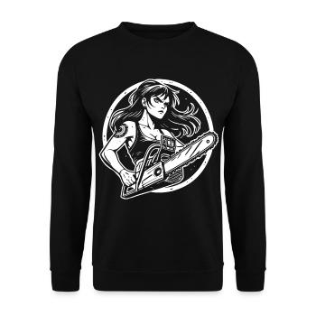 Women with Chainsaw – Funny Power Design - Unisex Sweatshirt - black - Front - Alina (178cm) & Michal (187cm)