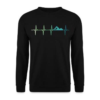 Schwimmendes Herzschlag-Schwimmer-Geschenk - Unisex Pullover - Schwarz - Vorne - Alina (178cm) & Michal (187cm)
