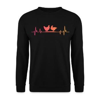 Hennen-Sonnenuntergangs-Herzschlag-Hennen - Unisex Pullover - Schwarz - Vorne - Alina (178cm) & Michal (187cm)
