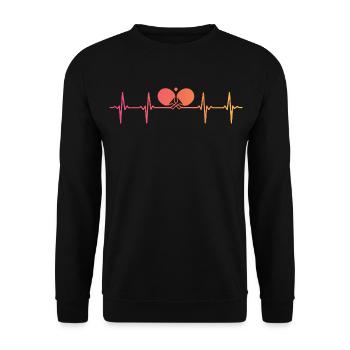 Tischtennistisch mit Sonnenuntergang Herzschlag - Unisex Pullover - Schwarz - Vorne - Alina (178cm) & Michal (187cm)