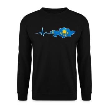 Kasachstan Flagge EKG Herzschlag T-Shirt - Unisex Pullover - Schwarz - Vorne - Alina (178cm) & Michal (187cm)