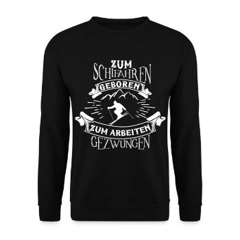 Zum Schifahren geboren - Unisex Pullover - Schwarz - Vorne - Alina (178cm) & Michal (187cm)