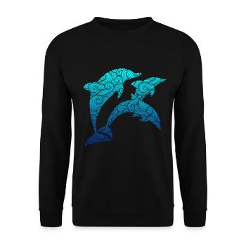Delfin Ozean Wasser Meer Fisch Wellen Flipper - Unisex Pullover - Schwarz - Vorne - Alina (178cm) & Michal (187cm)