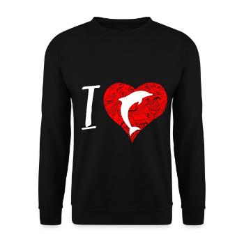 Delfin Herz Tier Wasser Meer Wellen Säuger - Unisex Pullover - Schwarz - Vorne - Alina (178cm) & Michal (187cm)