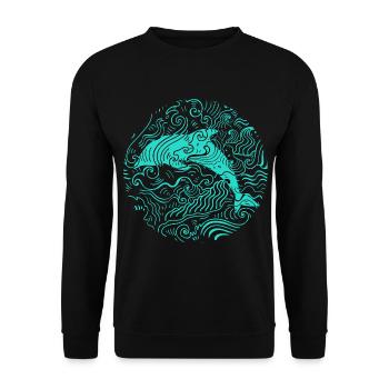 Delfin Tier Meer Wellen Wasser Säugetier - Unisex Pullover - Schwarz - Vorne - Alina (178cm) & Michal (187cm)