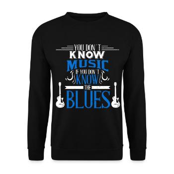 Blues Gitarre Geschenk Musik Band Noten Idee - Unisex Pullover - Schwarz - Vorne - Alina (178cm) & Michal (187cm)