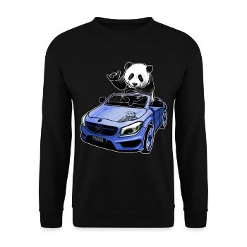 panda im auto geschenkidee - Unisex Pullover - Schwarz - Vorne - Alina (178cm) & Michal (187cm)