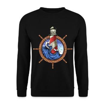 Lighthouse sea wave sailor captain steering wheel - Unisex Sweatshirt - black - Front - Alina (178cm) & Michal (187cm)