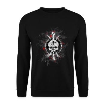 Gothic Tod Totenkopf Paint Splatter Art - Unisex Pullover - Schwarz - Vorne - Alina (178cm) & Michal (187cm)