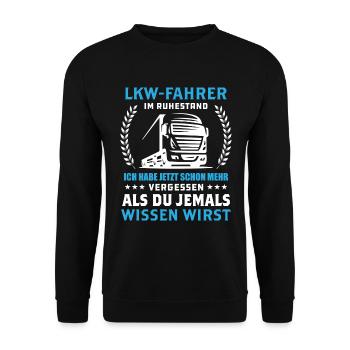 LKW Fahrer Fernfahrer Ruhestand Geschenk Männer - Unisex Pullover - Schwarz - Vorne - Alina (178cm) & Michal (187cm)