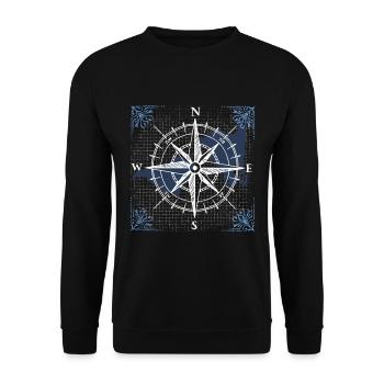 Kompass Navigation Muster Geschenk Geschenkidee - Unisex Pullover - Schwarz - Vorne - Alina (178cm) & Michal (187cm)