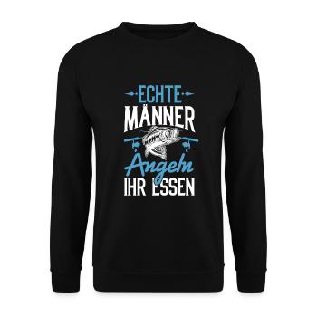 Angler Fischer Echte Männer angeln ihr Essen - Unisex Pullover - Schwarz - Vorne - Alina (178cm) & Michal (187cm)