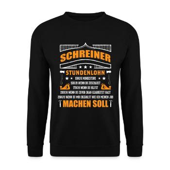 Schreiner Stundenlohn - Unisex Pullover - Schwarz - Vorne - Alina (178cm) & Michal (187cm)