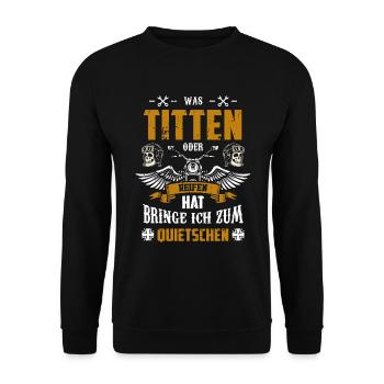 Titten Und Reifen Bringe Ich Zum Quietschen - Unisex Pullover - Schwarz - Vorne - Alina (178cm) & Michal (187cm)