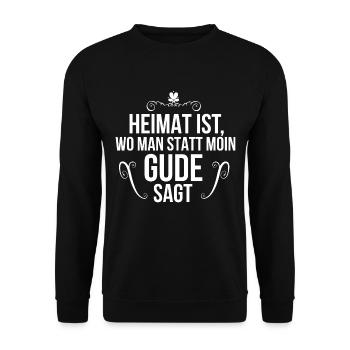 Gude Hessen Heimat in Frankfurt Geschenk Hessisch - Unisex Pullover - Schwarz - Vorne - Alina (178cm) & Michal (187cm)