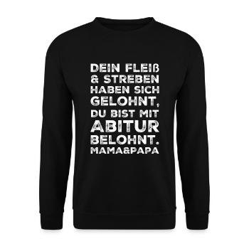 Abitur Abi Abschluss T-Shirt Eltern Geschenk - Unisex Pullover - Schwarz - Vorne - Alina (178cm) & Michal (187cm)