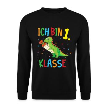 Einschulung Dinosaurier - Schule 2020 Dino - Unisex Pullover - Schwarz - Vorne - Alina (178cm) & Michal (187cm)