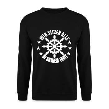 Wir sitzen alle in meinem Boot - Unisex Pullover - Schwarz - Vorne - Alina (178cm) & Michal (187cm)